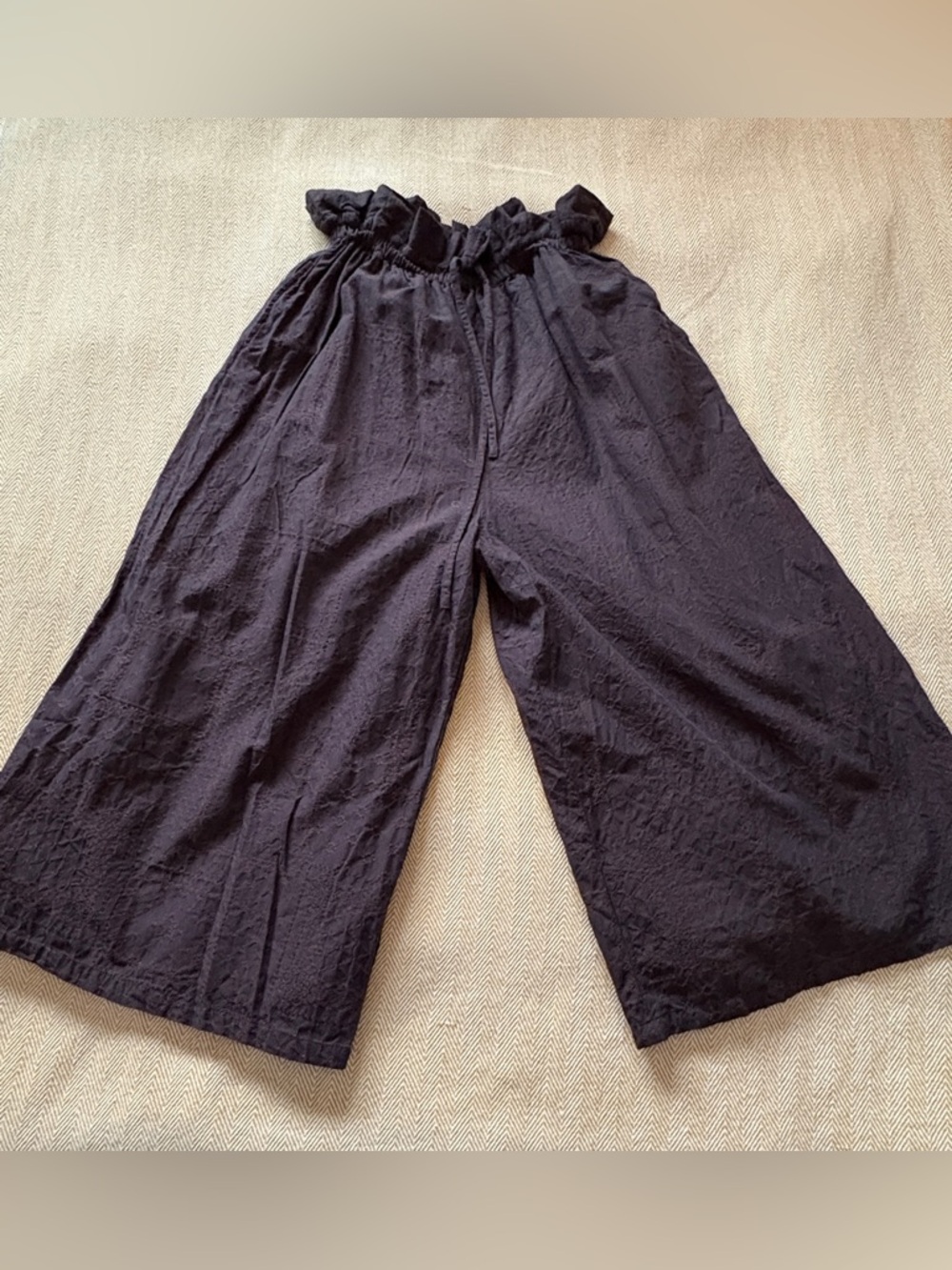 ICHI Paper Bag Waist Pants – Brown Textured – Lined (size medium)